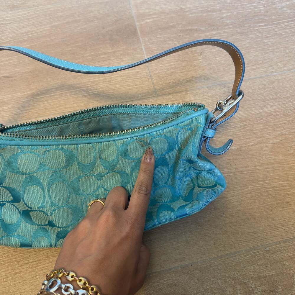 Coach Turquoise Signature Canvas Shoulder Bag - Picture 4 of 6